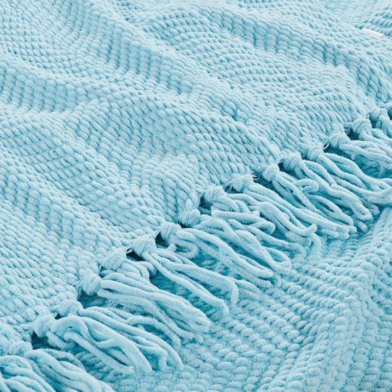 Jeté en tricot de tweed, Aigue-marine, 50 po x 60 po