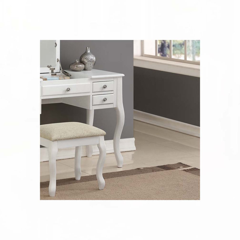 Ensemble de meuble-lavabo classique avec tiroirs à tabouret et meubles de chambre à coucher à miroir, Blanc