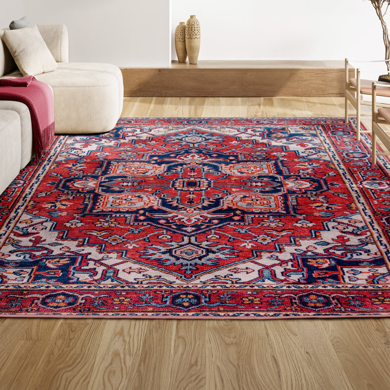 Tapis rouge / bleu marine Aailiyah Ornate, Rectangle 2 pi 11 po x 5 pi