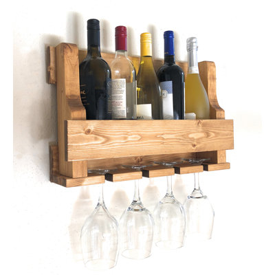 Kaira 5 - Bottle Solid Wood Wine Bottle & Glass Rack
