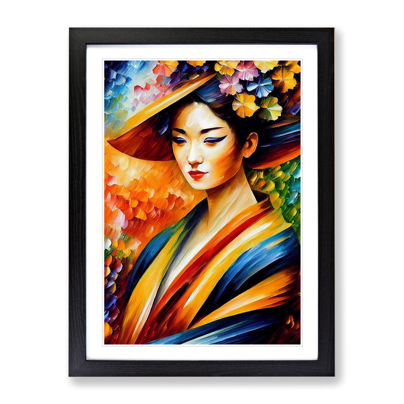 Portrait Of A Geisha No.2 - Single Picture Frame Painting, 64cm H x 46cm W x 2cm D, Black Framed