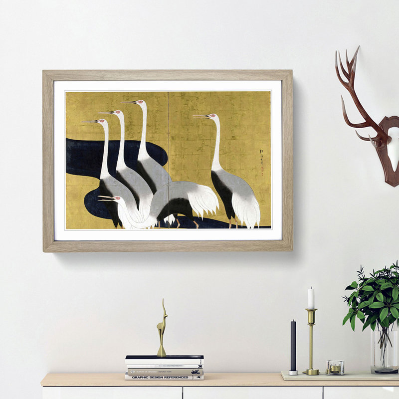 Cranes by Sakai Hoitsu - Picture Frame Painting Print, 36cm H x 48cm W x 2cm D, Oak Framed
