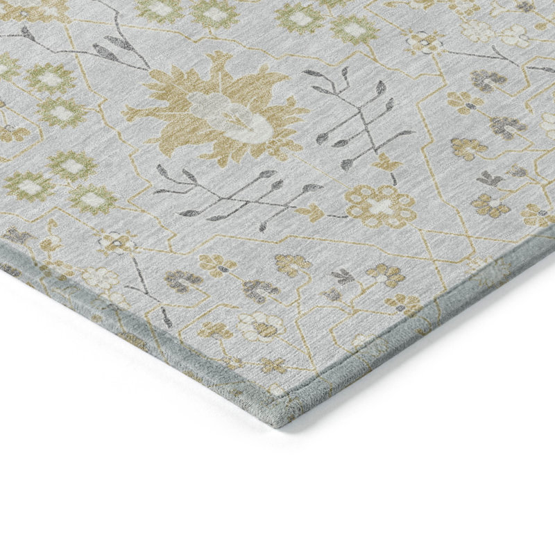 Silver Rectangular Washable Synthetic Area Rug 46" x 30"
