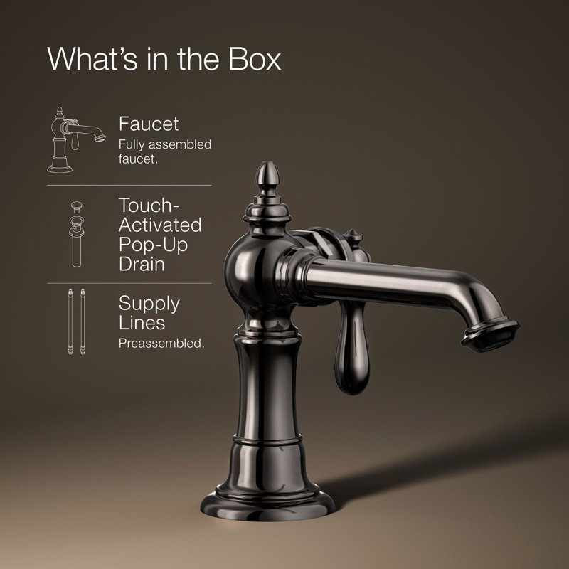 Artifacts Single Hole Bathroom Faucet with Drain Assembly, Vibrant Titanium