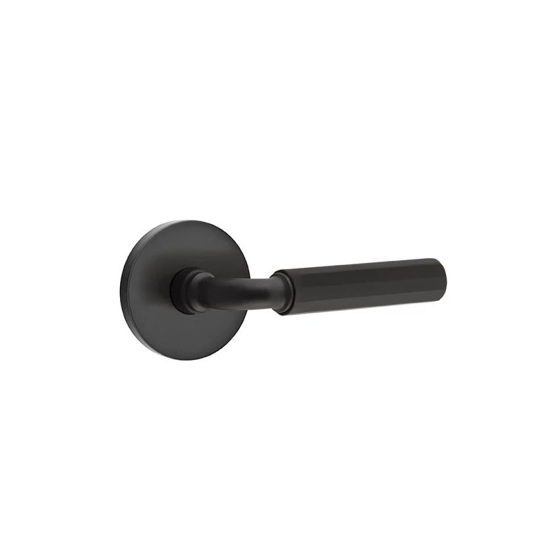Emtek Select Passage Interior Mortise w/ Disk Rosette & R-Bar Stem, Faceted Lever, Right, Flat Black