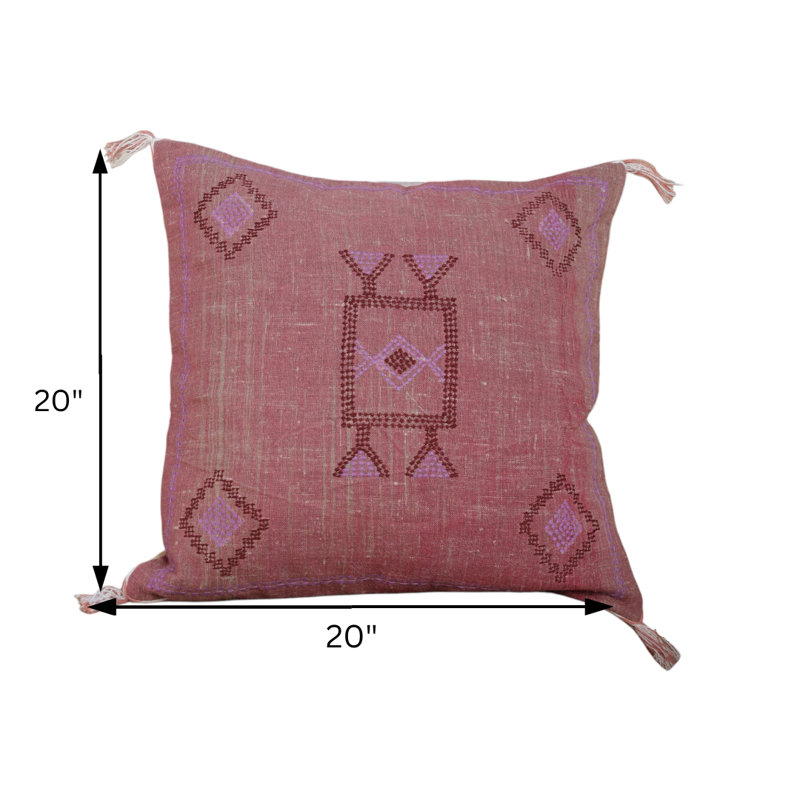 Boho Embroidered Linen Throw Pillow Cover