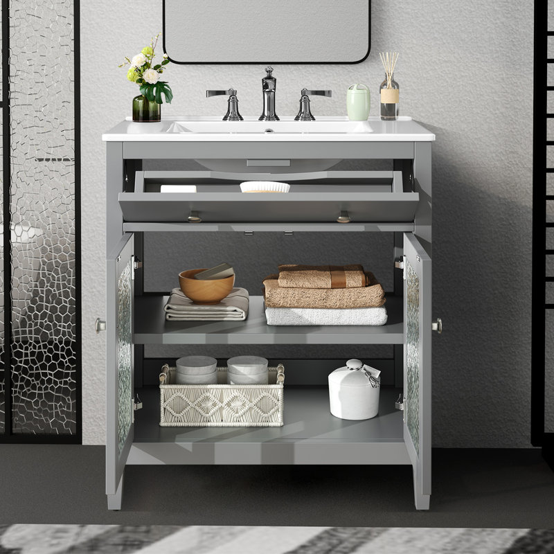 Meuble-lavabo 30 po avec lavabo en céramique, Gris