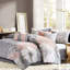 Couette en coton imprimé King - Gris/pêche avec coussins décoratifs brodés et jupe de lit