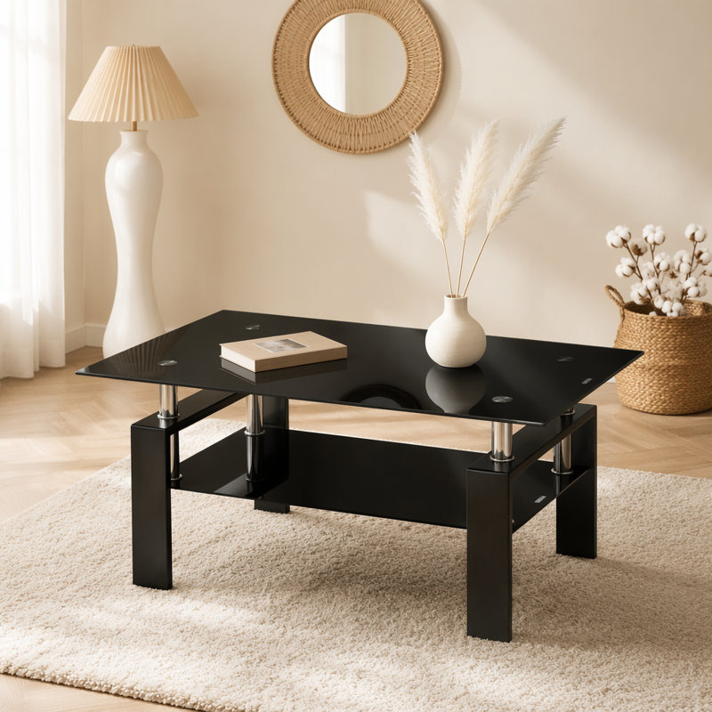 Tempered Glass Coffee Table, 2-Layers Tea Table