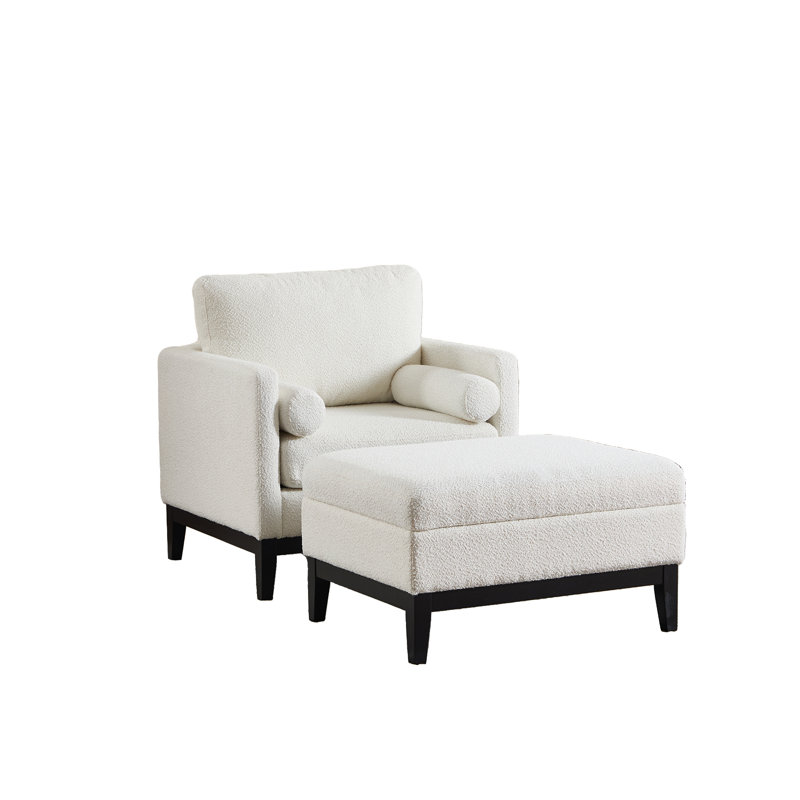 Fauteuil d'appoint avec repose-pieds avec rangement Boucle, Ivoire ivoire, Noir