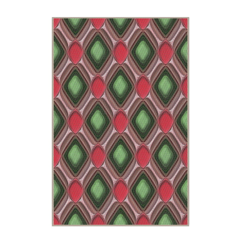Tapis rouge à motif géométrique, Rectangle 5 pi x 7 pi