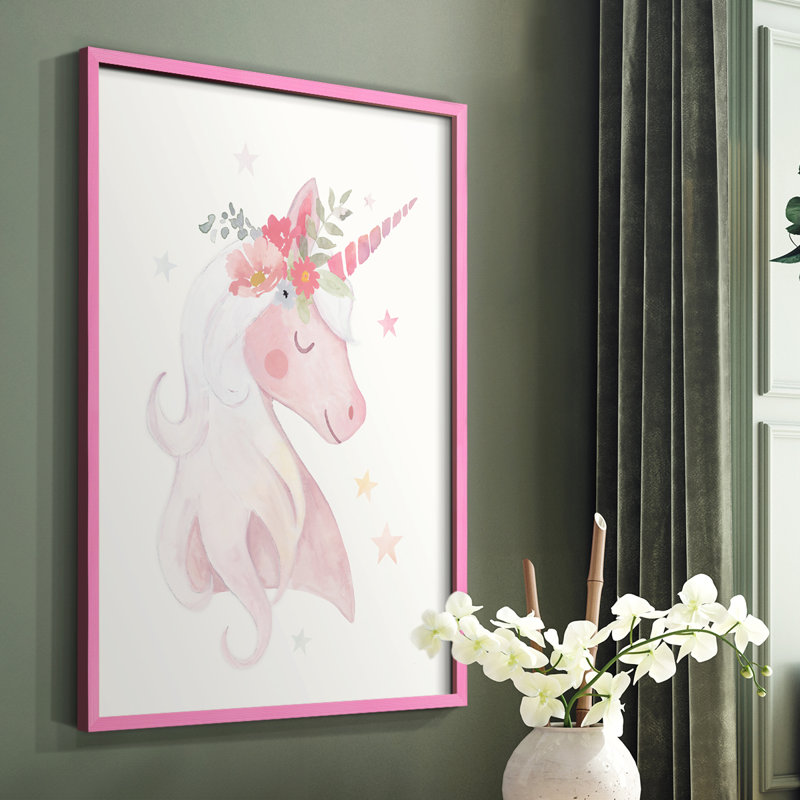 «Sweet Unicorn II», reproduction encadrée - bois massif, Rose, H 10 po x l 8 po