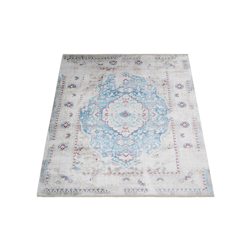 Crayton Machine Made Polyester Area Rugs - Rectangle, Ivory Blue Color, Oriental Design, Low Pile Machine Made Area Rugs for Living Room, Bed Room