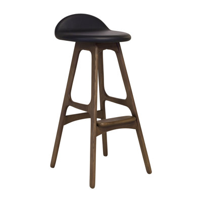 Delvin Upholstered Genuine Leather Counter Stool with Solid Wood Frame