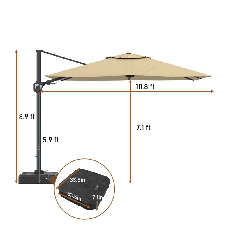 Parasol carré 11 pi en porte-à-faux beige, Beige