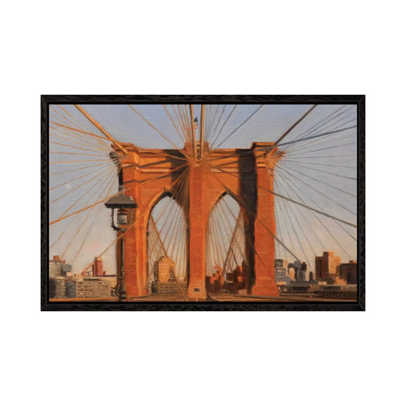 Brooklyn Bridge At Sunset IV by Nick Savides - Floater Frame Print on Canvas, Black Framed Canvas, 66.04 cm H x 45.72 cm W