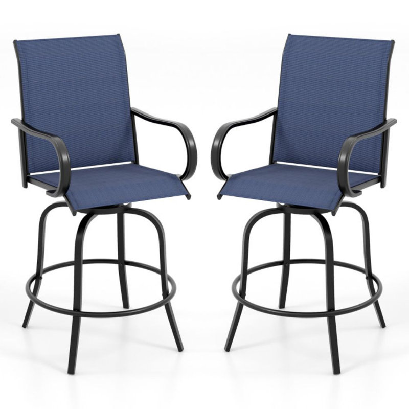Ensemble de 2 tabourets de bar rotatifs 2 pièces avec accoudoirs pour patio, Bleu marine
