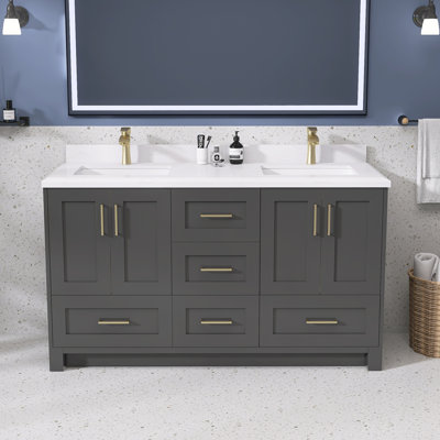 Solid Wood 60" Double Bathroom Vanity Base Only