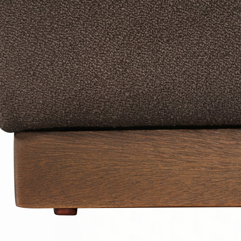 Fauteuil d'appoint carré avec piétement en bois d'hévéa, Lin brun
