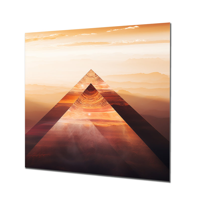 Triangulaire désert montagnes coucher de soleil - paysage abstrait, art mural, Métal métal, H 16 po x l 16 po x P 1 po