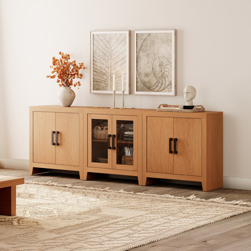 Farmhouse TV Stand For Tvs Up To 85 Inch, 3-Piece Modular Entertainment Center With Glass And Wood Doors,  Media Console For Living Room, Bedroom, Home Theater