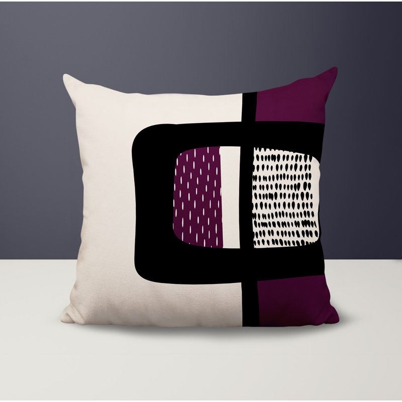 Coussin carré intérieur / extérieur pia, H 15 po x l 15 po, Mauve / noir / blanc cassé