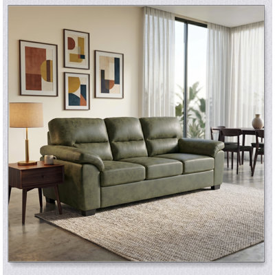 Canapé moderne de 206 cm en tissu métallisé avec accoudoirs rembourrés et pieds triangulaires, idéal pour un salon élégant et confortable.