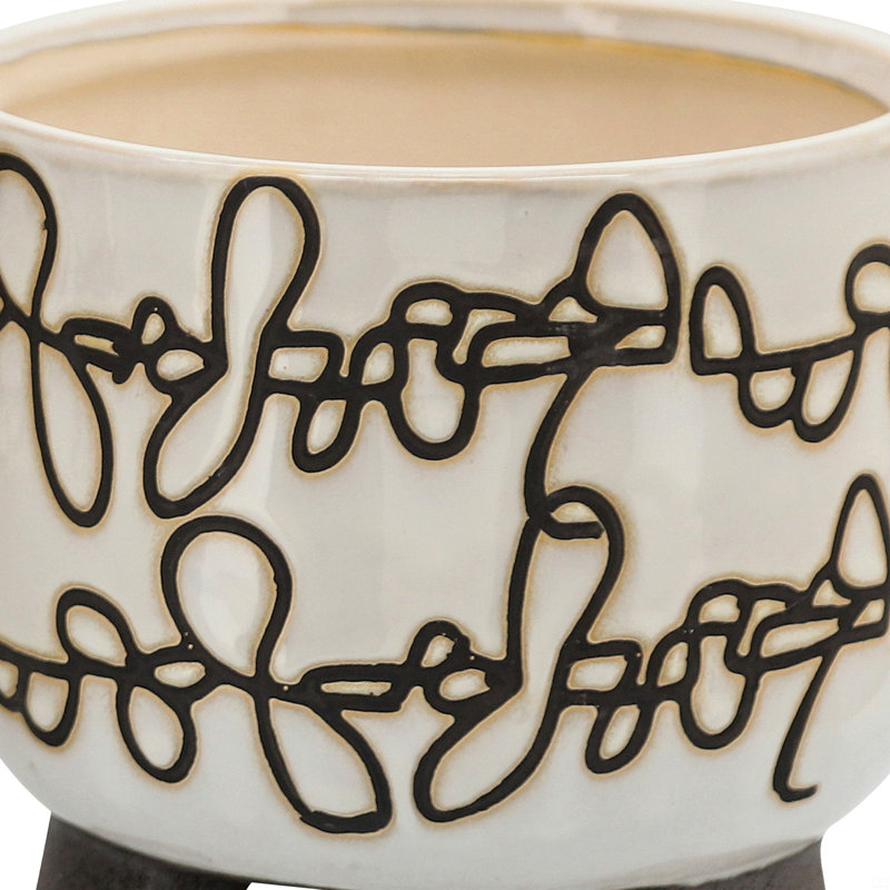 S/2 Ceramic 6/8" Scribble Footed Planter