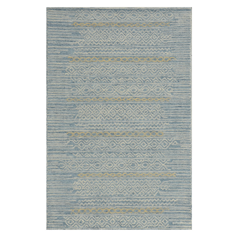 Tapis bleu en laine crocheté à la main Blige, Rectangle 5 pi x 7 pi