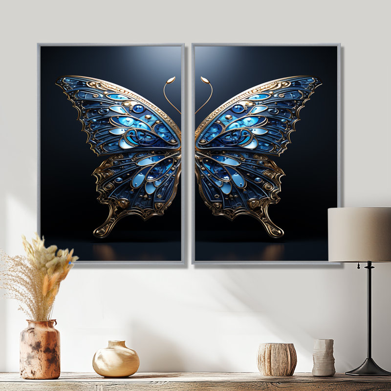 Papillon Watery Blues I - décoration murale papillon, H 36 po x l 48 po, Reproduction encadrée sans passe-partout