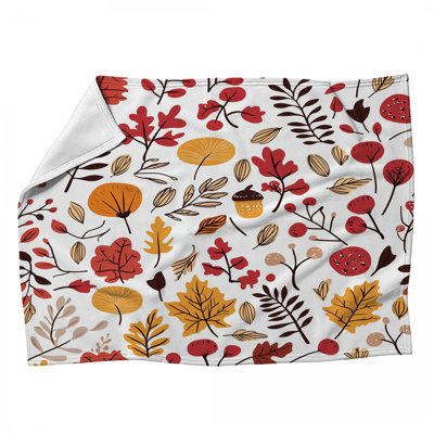 Leaves Fleece Throw Blanket - Botanical Throws for Sofas or Beds