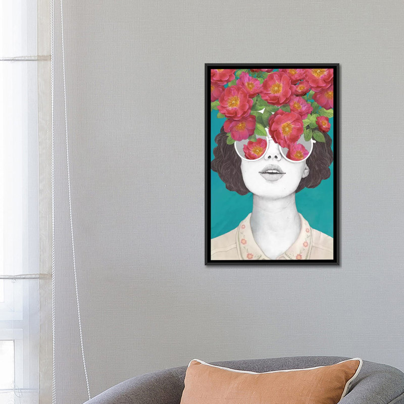 «The Optimist Rose Tinted Glasses», reproduction sur toile, H 26 po x l 18 po x P 1,5 po, Toile avec cadre noir