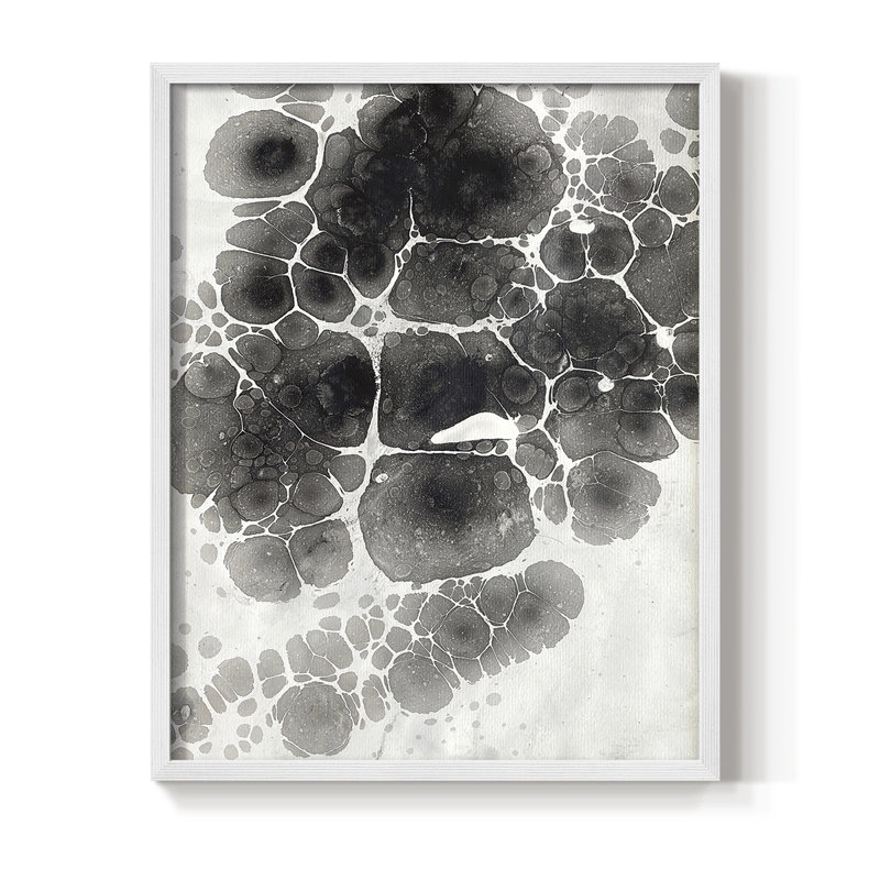 Marbling XII Framed Print - Solid Wood, Blanc, H 15 po x l 12 po