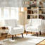 Fauteuil rembourré à large dossier en mélange de lin beige avec pieds en bois massif Davey-644158329