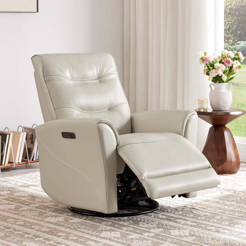 Genuine Leather Triple-motor Power Swivel Glider Recliner with Power lumbar support & headrest, White