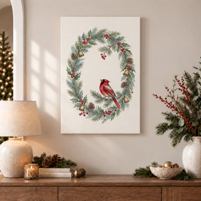 Art mural sur toile rouge avec cardinal rouge sur pin