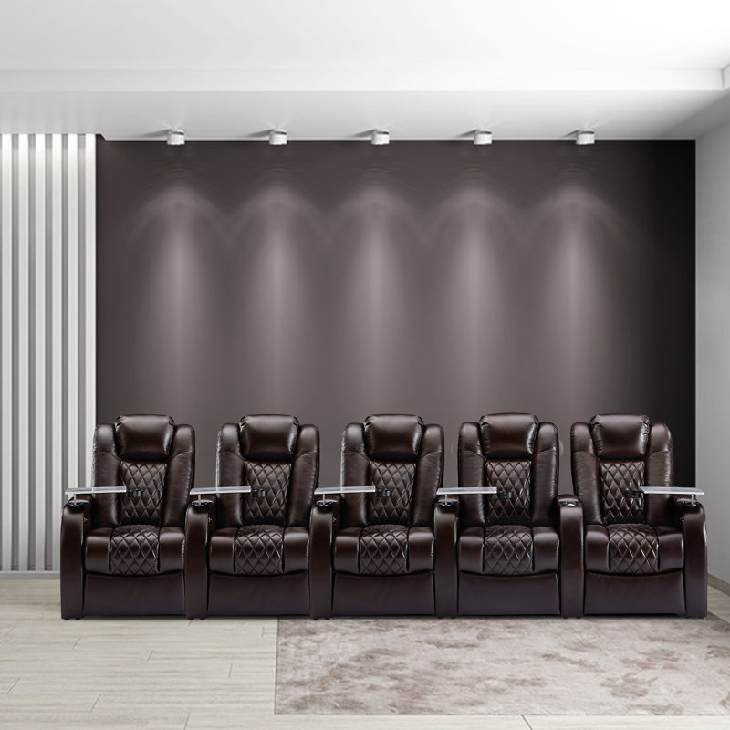 Siège de cinéma en cuir gris avec porte-gobelet, Cuir véritable brun