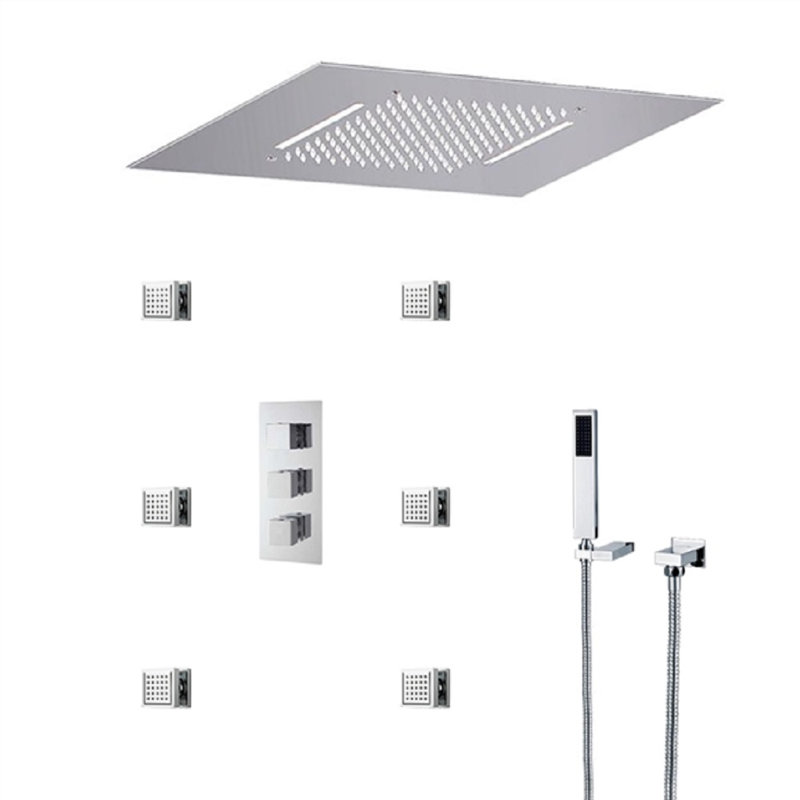 Nariman Recessed LED Rainfall Shower System with Adjustable Body Jets Water Powered