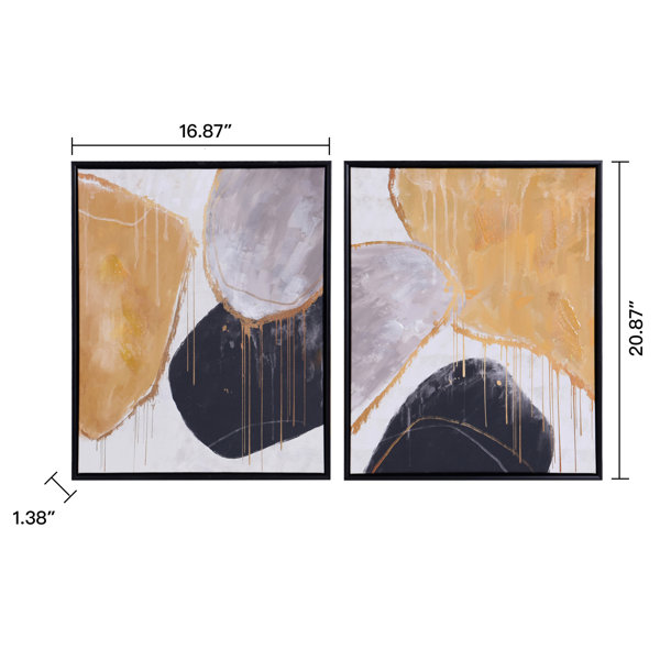 Stone - 2 Piece Floater Frame Painting Set on Canvas (Set of 2) Mercer41