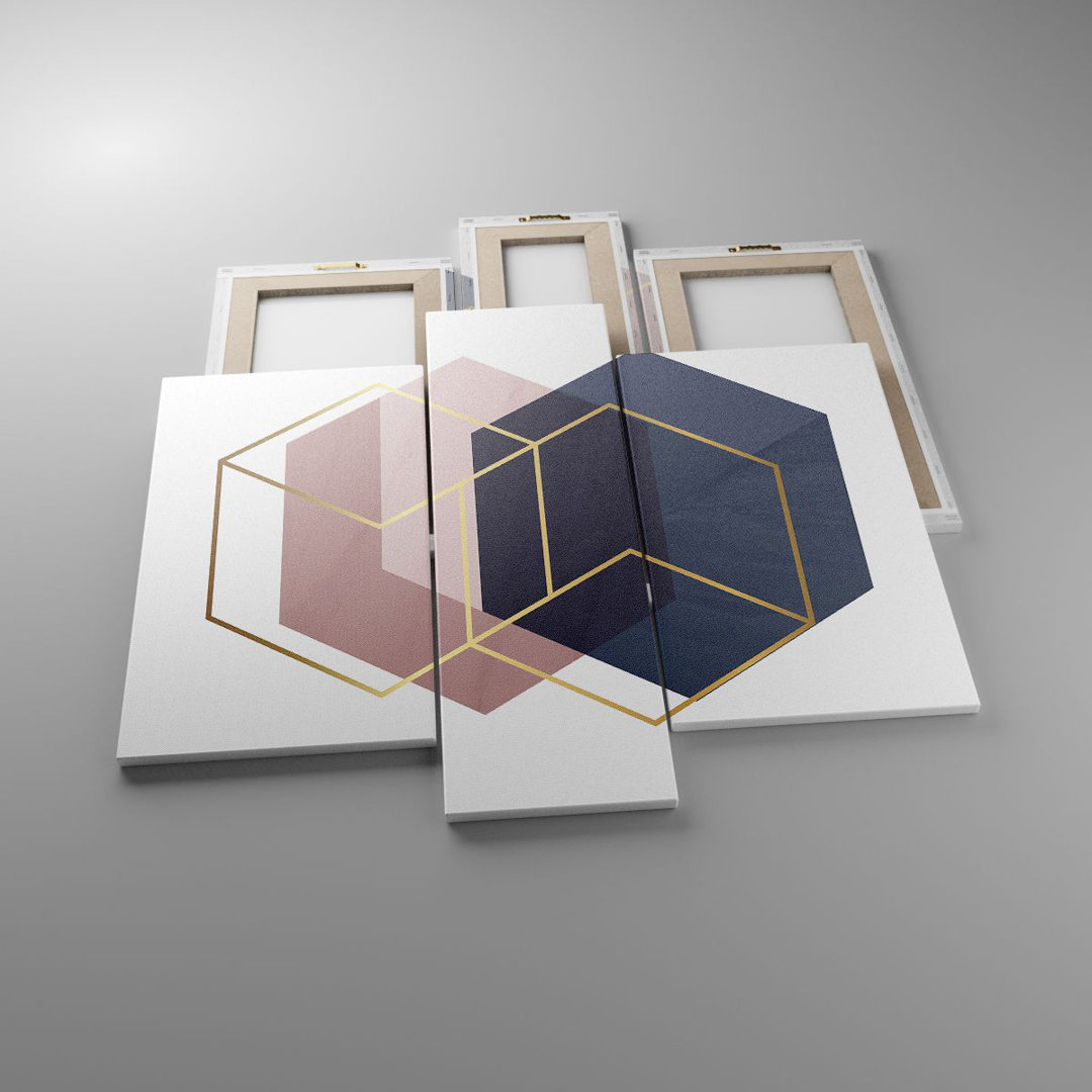 3-tlg. Leinwandbilder-Set Hexagons Modern Gold