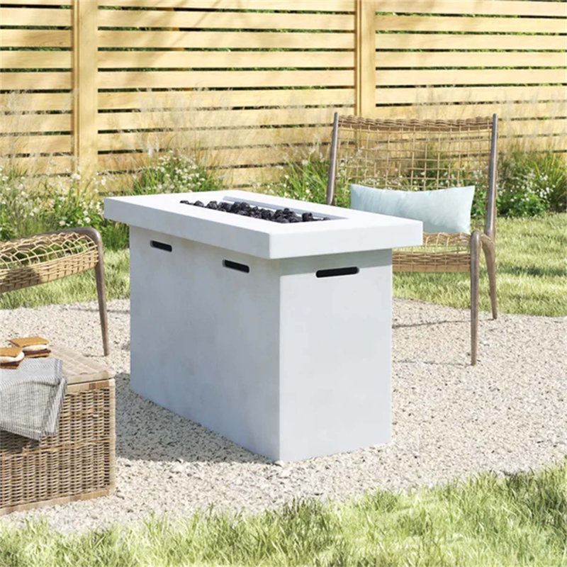 25" H x 42" W Fiber Reinforced Concrete Propane Outdoor Fire Pit Table, White/Natural