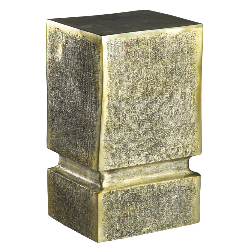Cast Metal Block End Table In Dark Brass Finish