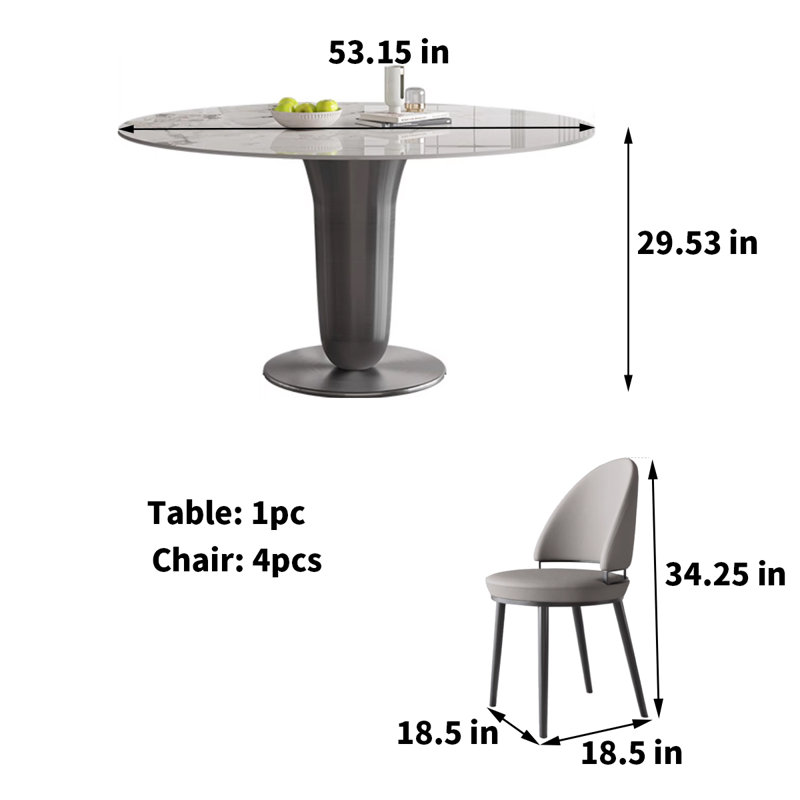 Ensemble de salle à manger Rock Plate, H 29,53 po x L 53,15 po x l 53,15 po