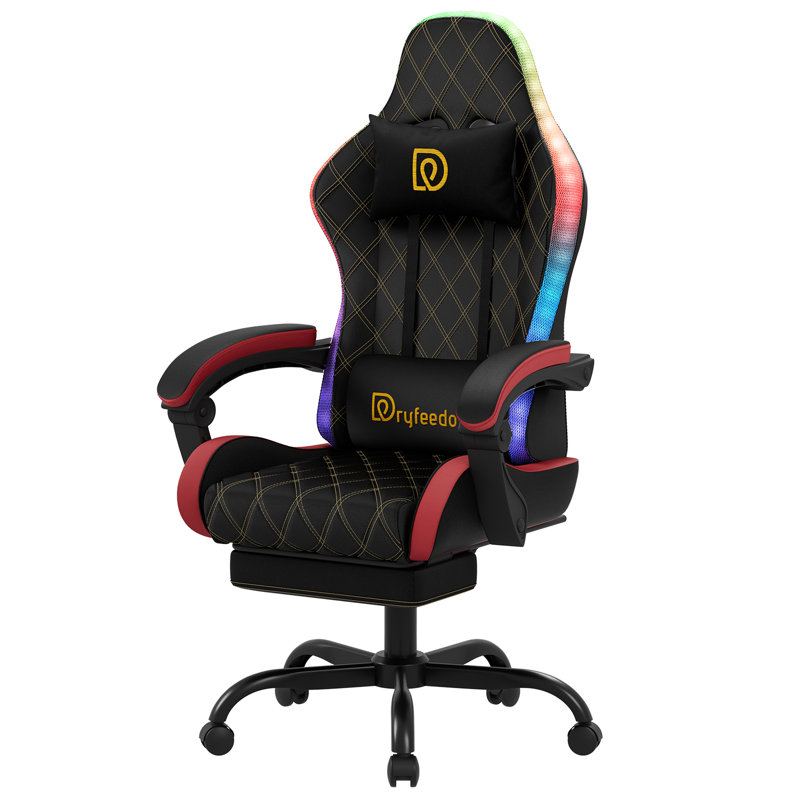 LED Gaming Chair with Footrest, Red