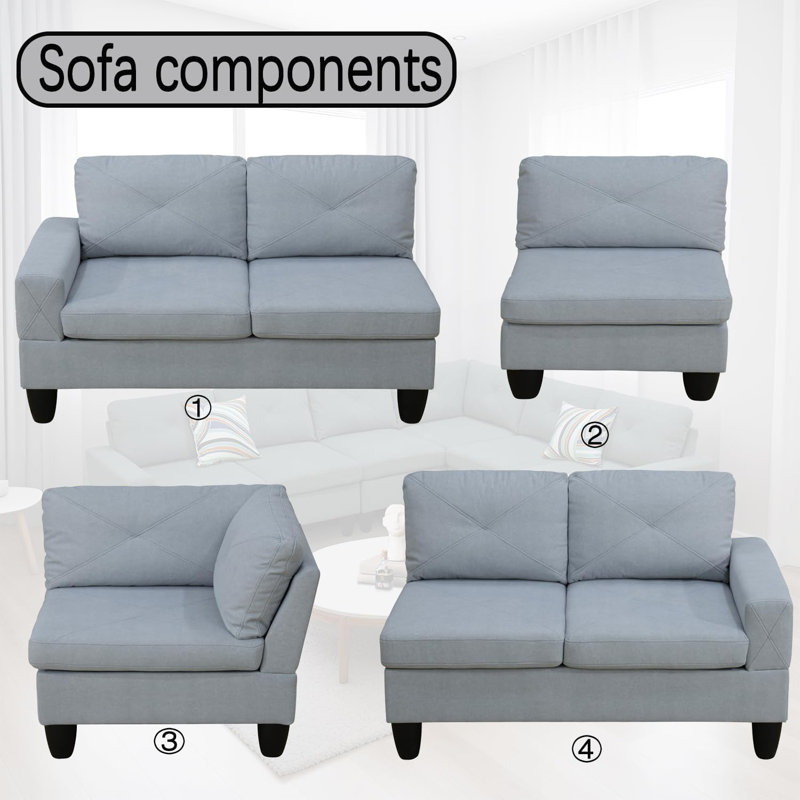 4-Piece Calico Sectional Sofa, Gray