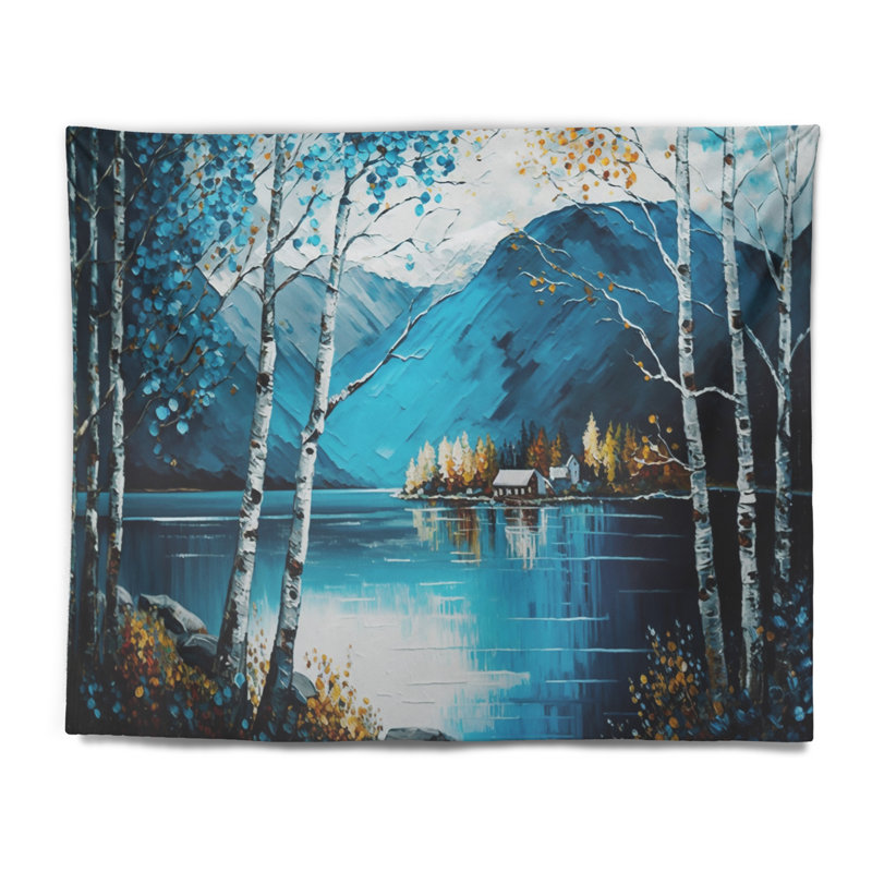 Tapisserie «Polyester Cabin by a Lake in Fall IV», H 32 po x l 39 po