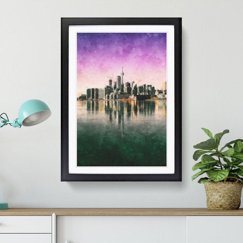 Skyline Of Toronto In Canada Painting - Framed Print, Black Framed, 45cm H x 33cm W x 2cm D