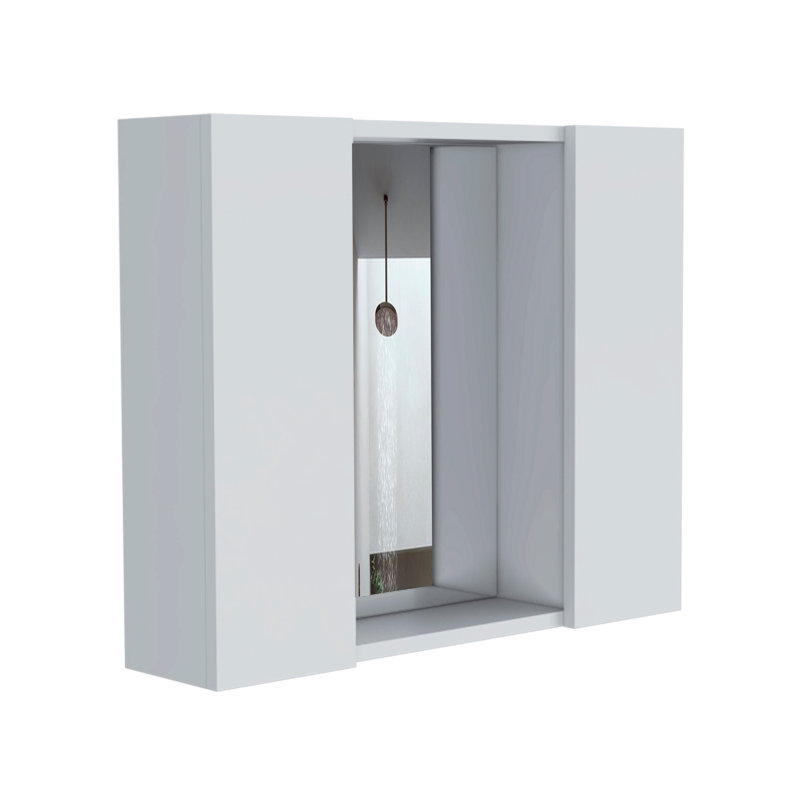Armoire à pharmacie houblon, double porte, miroir, une tablette extérieure, finition blanche, Blanc