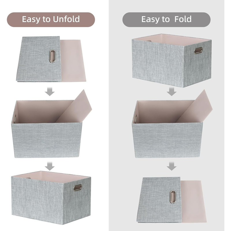 4-pack Silver Gray Linen Collapsible Storage Bins
