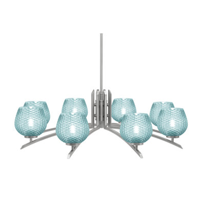 Kurve Light Chandelier With 6" Turquoise Textured Glass